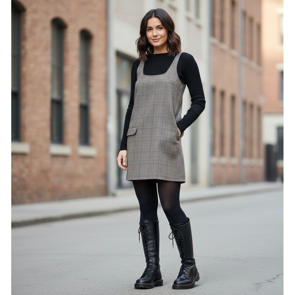 Zara Womens Pinafore Jumper Mini Dress Size XS Plaid Overall Academia Preppy
